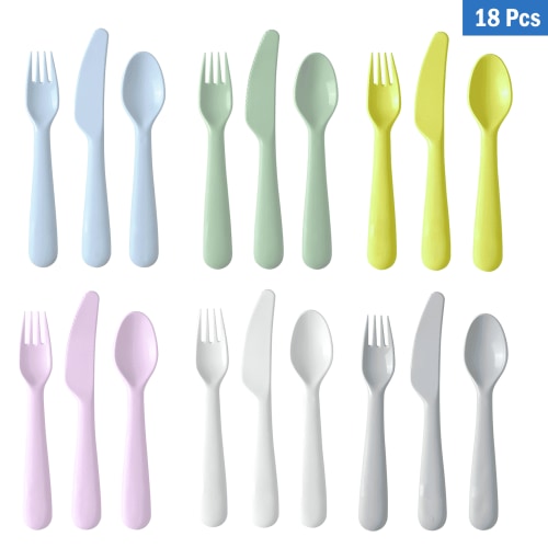 TBW·ZXHY 18-Piece Reusable Plastic Utensil Set, Knives, Forks, Spoons, 6 Colors