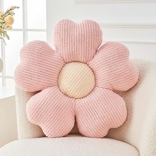 Flower Throw Pillow, Cute Flower Shaped Pillow Decorative Throw Pillow for Bed Couch, Soft Daisy Pillows Floor Seating Cushion Cushions (19.6 Inch Light Pink)