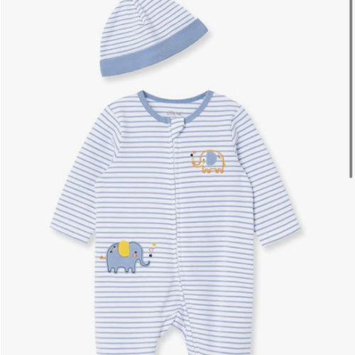 Little Me Baby Boy Clothes 2-Piece Baby Sleeper and Cap Set, 100% Cotton Footies Baby Essentials