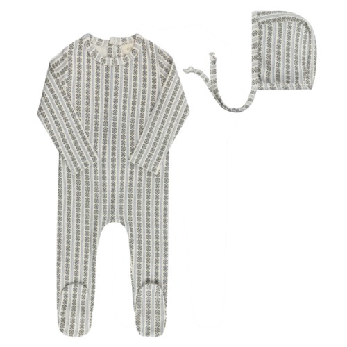 Baby Boy Footie (Stretchy) and Bonnet | Ribbed Cotton | Linear Leaf | Aurora Classics – Ely's & Co.