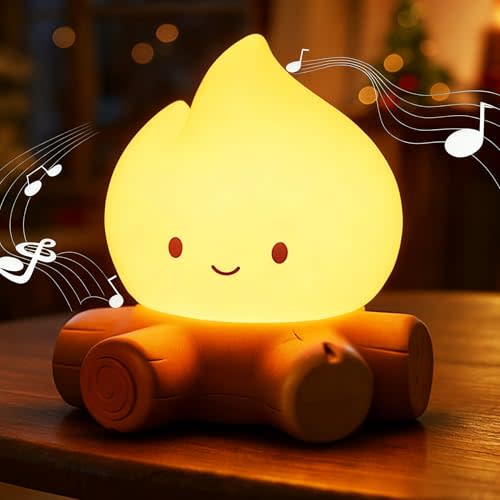 Campfire Night Light, White Noise Flame Lamp, Halloween Decor Gifts | Campfire Lamp with Flickering Mode, Rechargeable Silicone Candle Light, Halloween Decorations Indoor, Camping Decor & Gifts