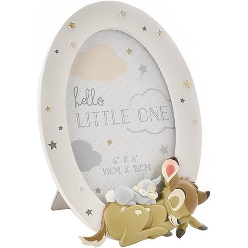 Happy Homewares Magical Beginnings Resin Bambi & Thumper Photo Frame 4" x 6" - Adorable Baby Gift Photo Frame - Officially Licensed