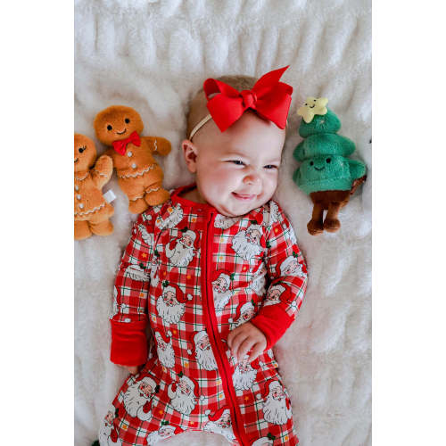 Christmas Bamboo Convertible Zipper Romper in Cozy Claus | Caden Lane