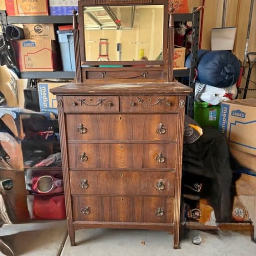 Antique Dresser with keyholes and mirror 6 drawers