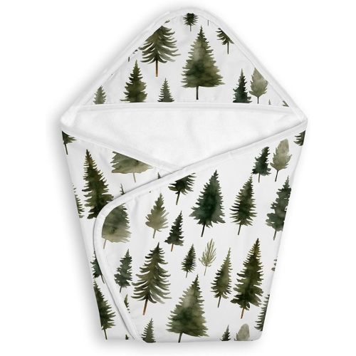 Sweet Jojo Designs Hooded Baby Towels (Sage Green Woodland) for Boys/Girls, Toddler Bath Towel - Infant Bathing Supplies, Newborn Essentials Must Haves (Forest Themed, Pine Tree, Watercolor, Trees)
