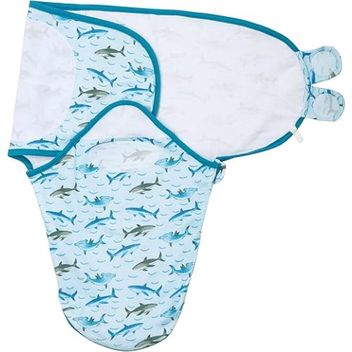 LollyBanks Baby Swaddles, 100% Cotton Baby Boy Sleep Swaddle, 0-3 Months Swaddle Sack for Boys with Easy Change Zipper, Ocean Themed Newborn Swaddles Nursery Swaddling Blankets (Shark Print)