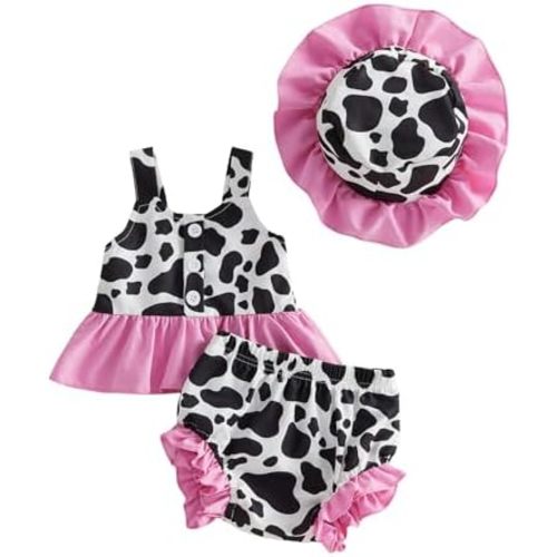 Western Baby Girl Clothes Cow Print Smocked Ruffle Crop Top Shorts Set Infant Cowgirl Outfit Toddler Summer Clothes