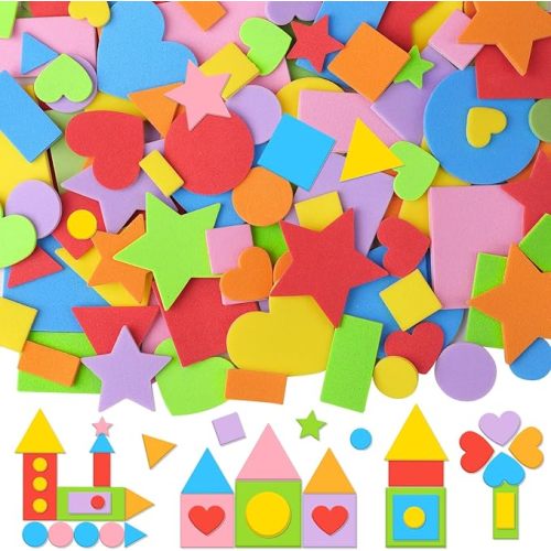 1630Pcs Foam Shape Stickers,Self Adhesive EVA Foam Stickers with Assorted Shapes and Colors,Geometric Heart Star Foam Craft Stickers for Scrapbooking Card Making Party Home Decor Holiday Crafts