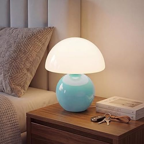 Dawnwake Mushroom Lamp Table Lamp for Bedroom,Desk Bedside Small Lamps for Living Room Night Stands,Mushroom Decor Cute Mini Modern Mid Century Lamps,Unique Aesthetic Home Living Room Decor(Blue)