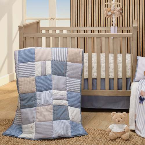 Blue Patchwork Bears 3-Piece Nursery Baby Crib Bedding Set – Lambs & Ivy