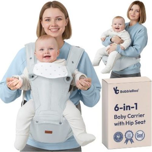 BabbleRoo Baby Carrier for Newborn to Toddler with Hip Seat and Lumbar Support, Ergonomic & Adjustable with Sunshade 6 in 1, Seafoam