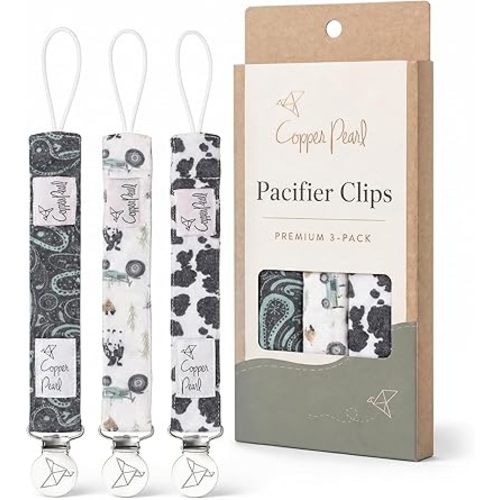 Copper Pearl Pacifier Clip 3-Pack: Premium Knit Binky Clips for Baby Girls and Boys - Stylish Stainless Steel Pacifier Holder Clip - Baby Pacifier Clips for No More Floor Drops - Jo