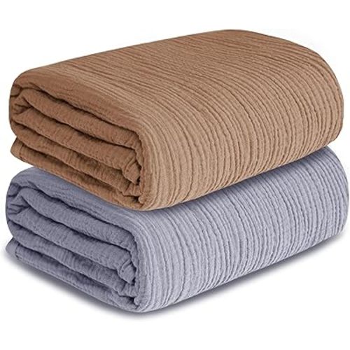 Muslin Swaddle Blankets for Newborn, 2 Pack Breathable Soft Receiving Blanket, Large 41 x 41 inches Swaddle Wrap Burping Clothes, Essentials Infant Shower Items. (Gray & Coffee)