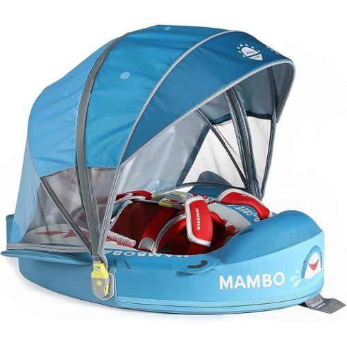Mambobaby Float Non-Inflatable Baby Float with Canopy, Five-Point Safety System, 3D Canopy(Detachable) UPF 50+, Baby Pool Floats for 3-24 Months, Dual-Mode Toddler Swim Floaties