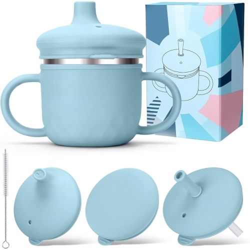 BUSOHA 3 IN 1 Stainless Steel Toddler Sippy Cup - 8oz Baby Sippy Cup
