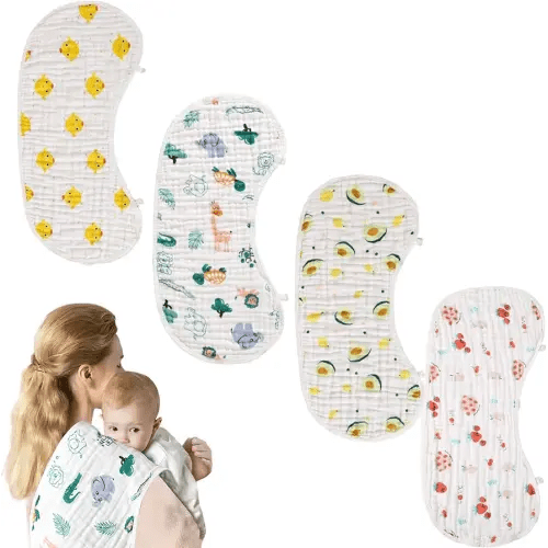 Muslin Baby Burp Cloths - 4 Pack 70% Viscose from Bamboo and 30% Cotton Large 22'' by 12'' Absorbent Milk Spit Up Rags - Burping Cloths for Newborn, Girls Boys