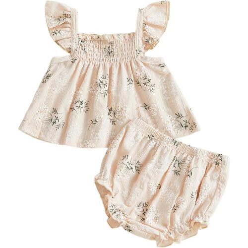 Mubineo Baby Girl Summer Clothes Cute Ruffle Tops Dress Shorts Outfits Set Infant Toddler Shrit Bloomers Princess Outfit