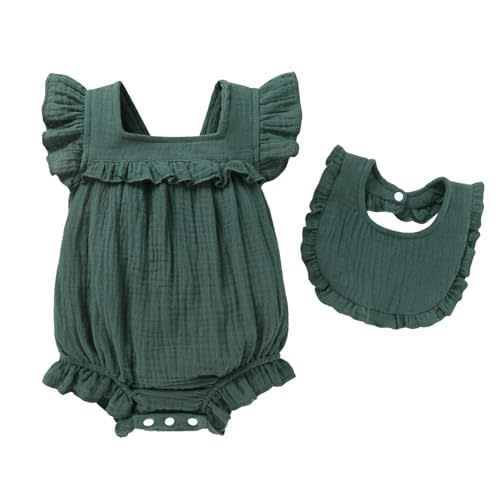 YOUNGER TREE Baby Girl Romper 100% Cotton Ruffle Sleeveless Summer Outfit with Accessory Soft Infant Clothes for Daily Wear