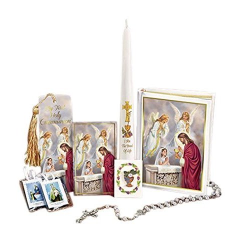Girls Blessed Sacrament Deluxe First Communion Gift Box Set with Candle