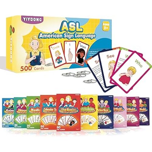 ASL Flash Cards - 500 American Sign Language FlashCards for Beginners and Toddlers, Kids, Teens and Adults Include Verbs, Nouns, Sight Words