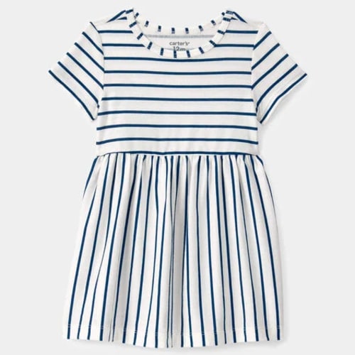 Baby Girl Striped Short-Sleeve Dress - Blue/Ivory | Carter's