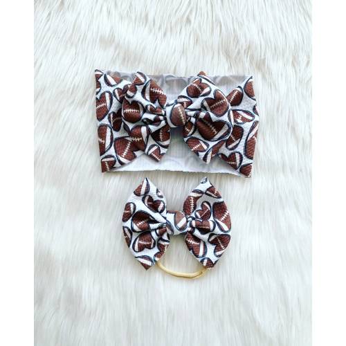 Football Hearts Baby Bow: Nylon, Headwrap, Clip or Pigtail Set Hair Bow