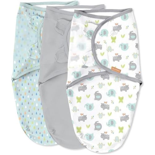 SwaddleMe by Ingenuity Original Swaddle, 100% Cotton, Improves Sleep & Calms Startle Reflex, 0-3 Months, 3-Pack - Jungle Drops