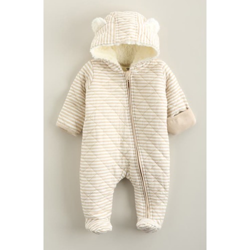 Ear Appliqué Quilted Faux Fur Lined Hooded Bunting