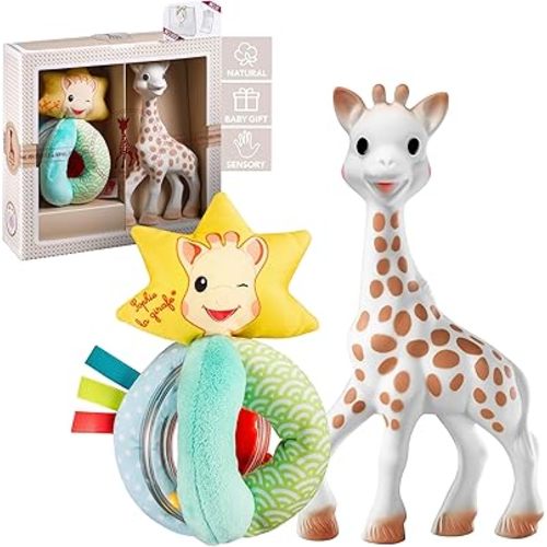 Sophie la girafe Classical Creation Birth Gift Set | Includes Sophie la girafe Plush Rattle, Gift Bag & Card | Handcrafted in France | Comfort & Soothe | Awaken All 5 Senses
