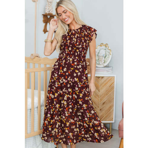 NURSING COLLECTION: Learn From The Best Brown Floral Smocked Dress