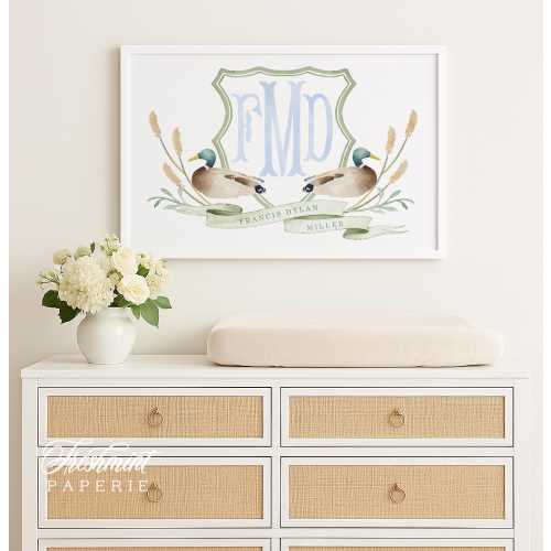 Mallard Duck Monogram Nursery Art Print