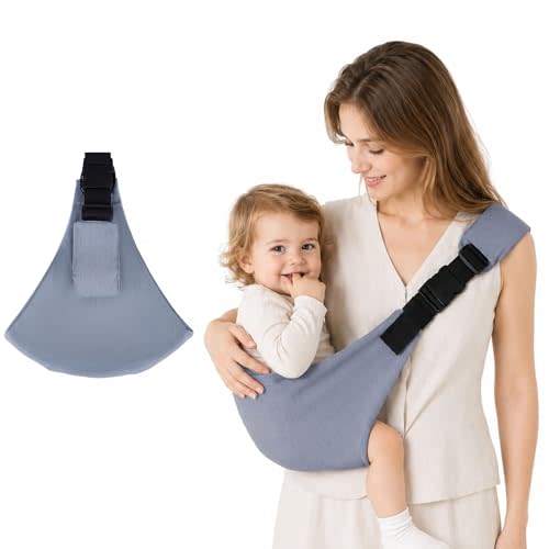 Baby Sling Carrier for Toddler, Adjustable Toddler Carrier for Babies, Ergonomic Toddler Sling with Wide Shoulder Strap, Lightweight Portable Carrier for Travel (Denim Blue)