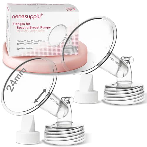 Nenesupply 24mm 2 pc Flanges Duckbill Valves Compatible with Spectra S2 S1 9 Plus Synergy Gold Breastpump Replacement to Spectra Pump Parts Flange Accessories Wide Mouth Work with Backflow Protector