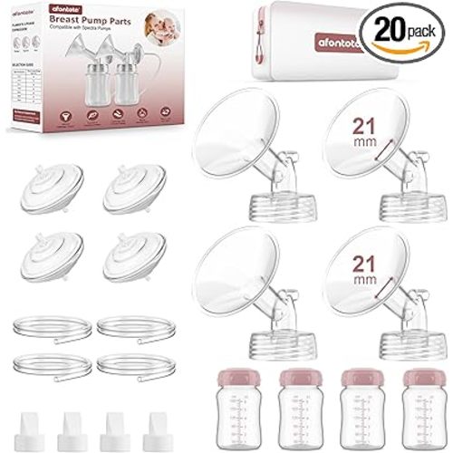 Pump Parts Compatible with Spectra S1/S2/9Plus/SG Breastpump, Full Set Replacement Parts for Spectra Include 21mm Flange,Duckbill Valve,Backflow Protector,Tube,Bottle, Not Original S1/S2 Accessories