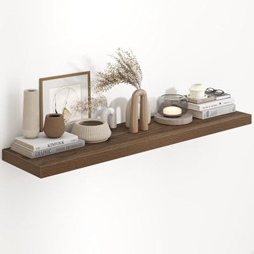 Fun Memories 48 Inch Floating Shelves, 9.3 Inch Deep Wall Shelves for Bathroom, Living Room, Bedroom, Kitchen, Deep Long Shelf Wall Mounted 1 Pack Shelf for Books, Decor, Walnut