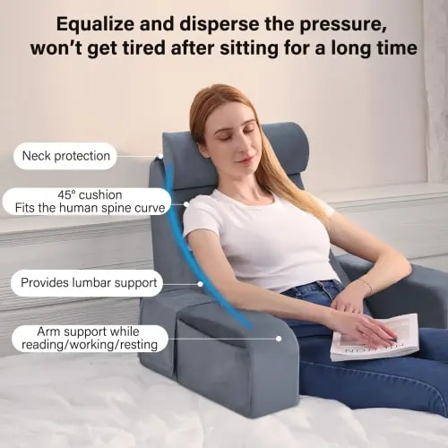 Reading Pillow for Kids/Teens/Adults, Extra Firm Wedge Pillow for Sleep Apnea, Bed Rest Pillow with Arms, Back Support Pillow for Watching TV/Reading/Resting, Dorm Room Essentials, Standard Ergonomic memory foam body pillow #TikTokShopSpringGlowUp - TikTo