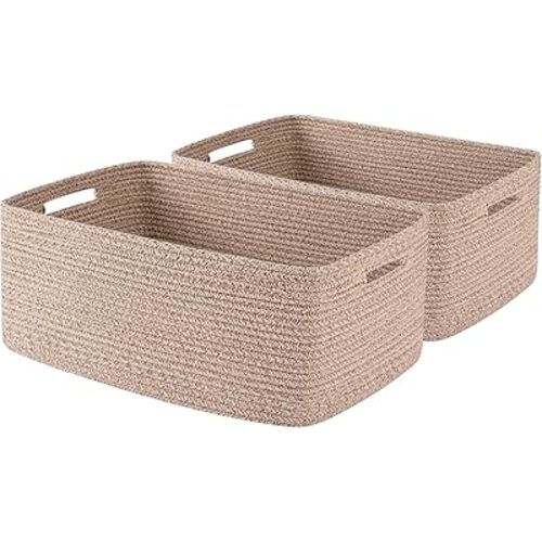 Large Storage Basket for Organizing, Woven Rope Basket for Shelves, Closet Organizer Bins for Clothes, Blanket, Toys, Baby Nursery Storage, 17.7" x 13" x 7.87", 2 Packs Brown