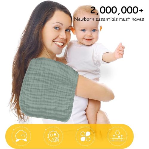 Lovely Care 12 Pack Muslin Burp Cloths 100% Cotton Muslin Cloths Large 20''x10'' Extra Soft and Absorbent Baby Burping Cloth - Green