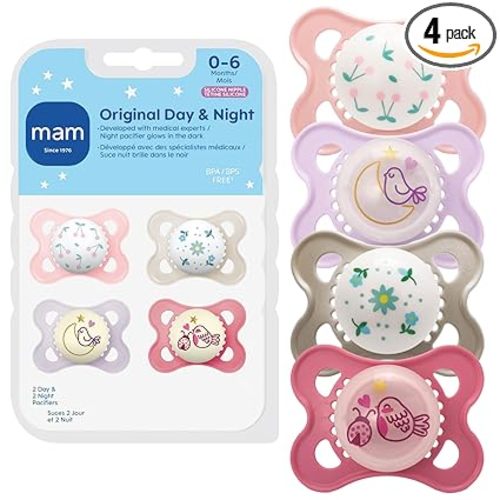 MAM Original Baby Pacifiers 0-6 Months, Glows in The Dark, 4 Pack