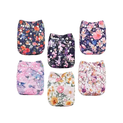 ALVABABY Baby Cloth Diapers 6 Pack with 12 Inserts Cloth Diaper Covers Adjustable Washable Reusable for Baby Girls and Boys 6DM115A