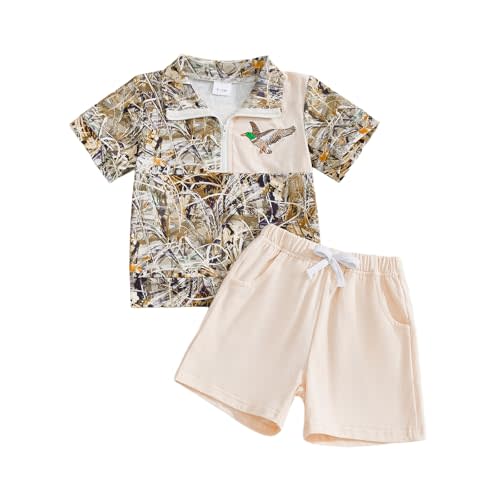 Toddler Baby Boy Hunting Outfit Duck Half Zip Short Sleeve T Shirt Shorts Set Camouflage Cute Infant Summer Clothes