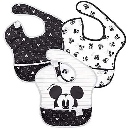 Bumkins SuperBib, Baby Bib, Waterproof Fabric, Fits Babies and Toddlers 6-24 Months - Disney Love, Mickey (3-Pack)
