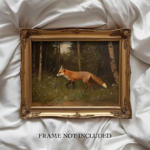 Vintage Fox Hunt Print | Cottagecore Wall Art | Forest Animal Oil Painting Print | Traditional Country Home Decor