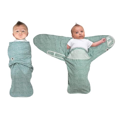 Norani Baby Snugababe Swaddle Pod: Secure arm Inserts, Easy-Zip for Diaper Changes, Parents Award Winner for Best Sleep, Green Stripes