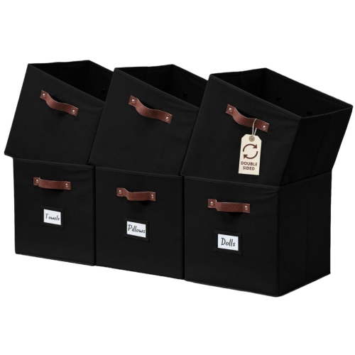 DECOMOMO Fabric Storage Bin, Cube Storage Bin, Cube Organizer Bin, Set of 6, Black