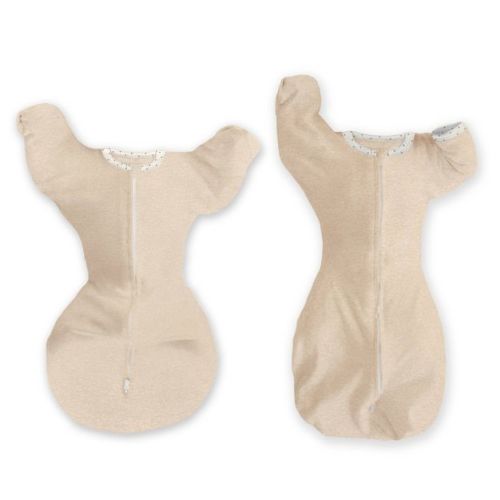 SwaddleDesigns Baby Transitional Swaddle Sack, Arms Up Elbow Length Sleeve Wearable Blanket - Heathered Oatmeal 3-6m