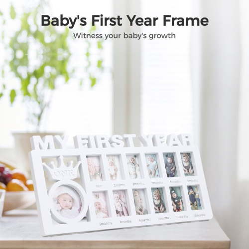 Newborn Baby Picture Frame, My First Year Newborn Keepsake Frame 12 Months, Baby Shower Gift Photo Frame for Memories, White
