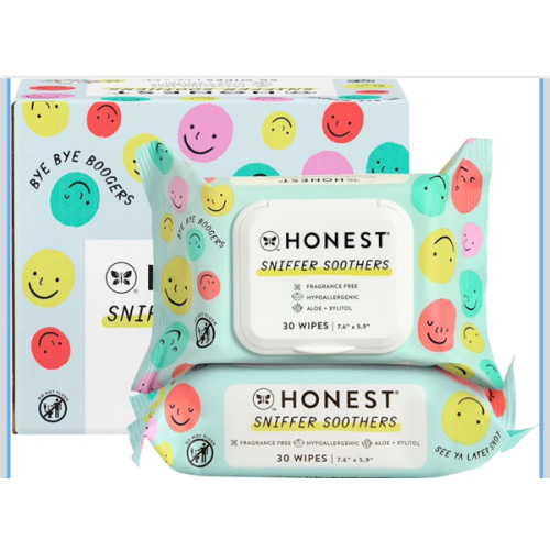 The Honest Company Plant-Based Snot Removing Wipes | Soothing Nose + Face Wipes with Aloe | Hypoallergenic for Sensitive Skin, EWG Verified | Fragrance Free, 60 Count