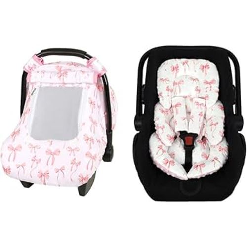 DAYEEBALL Baby Car Seat Cover & Infant Car Seat Insert Cushion Pink Bow