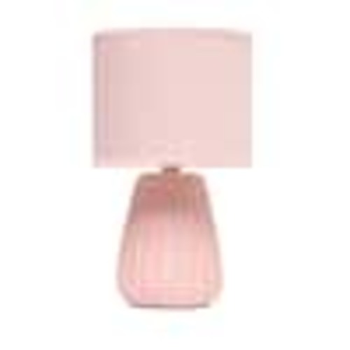 Simple Designs 11.02 in. Light Pink Mini Modern Ceramic Texture Pastel Accent Bedside Table Desk Lamp with Matching Fabric Shade LT1138-LPK